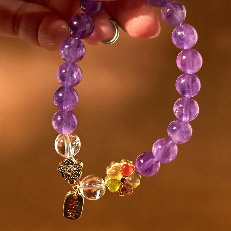 Buddha Stones "All the best for Calm and Wisdom" Amethyst Safe Bracelet Includes Gift Message Card