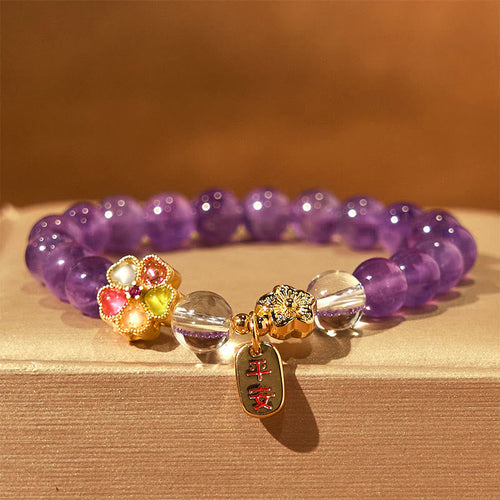 Buddha Stones "All the best for Calm and Wisdom" Amethyst Safe Bracelet Includes Gift Message Card
