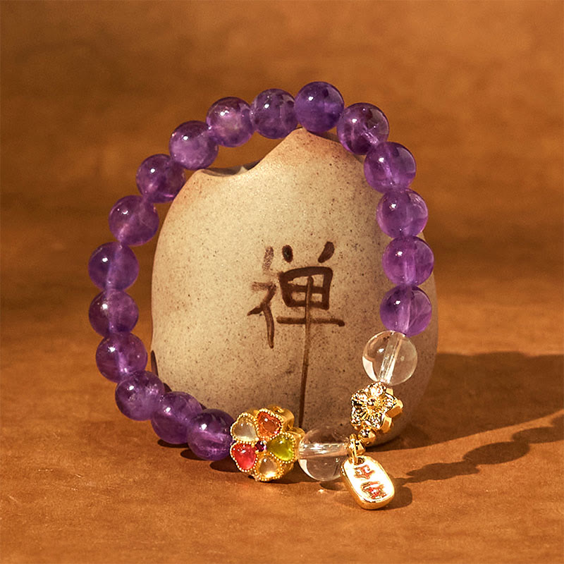 Buddha Stones "All the best for Calm and Wisdom" Amethyst Safe Bracelet Includes Gift Message Card