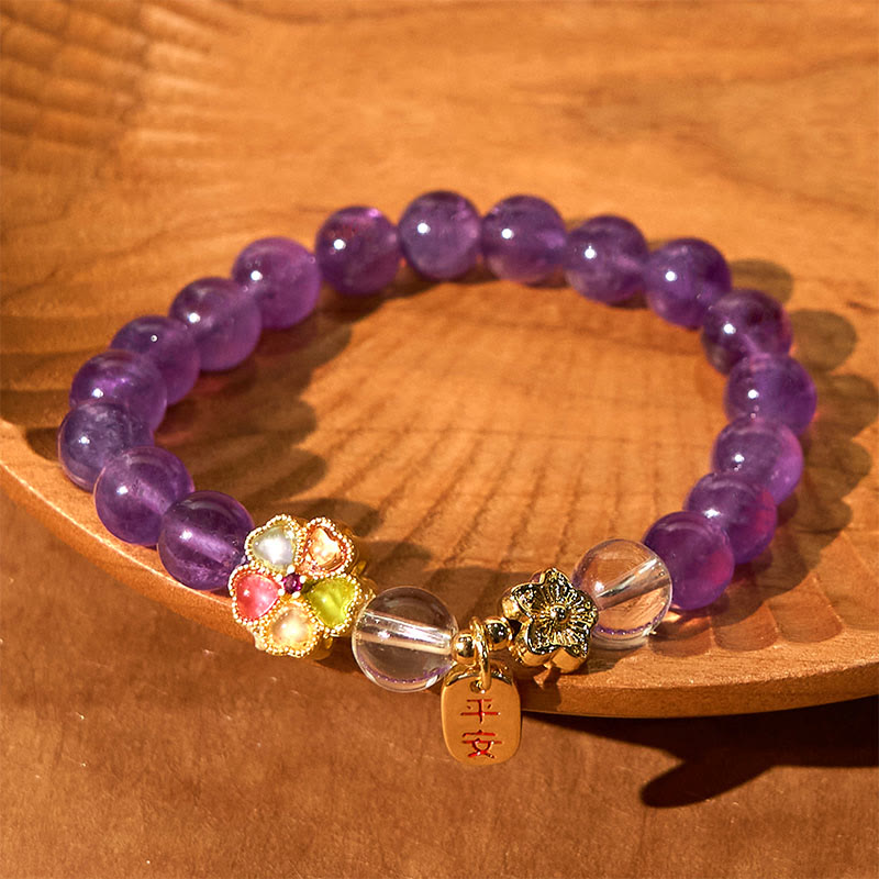 Buddha Stones "All the best for Calm and Wisdom" Amethyst Safe Bracelet Includes Gift Message Card