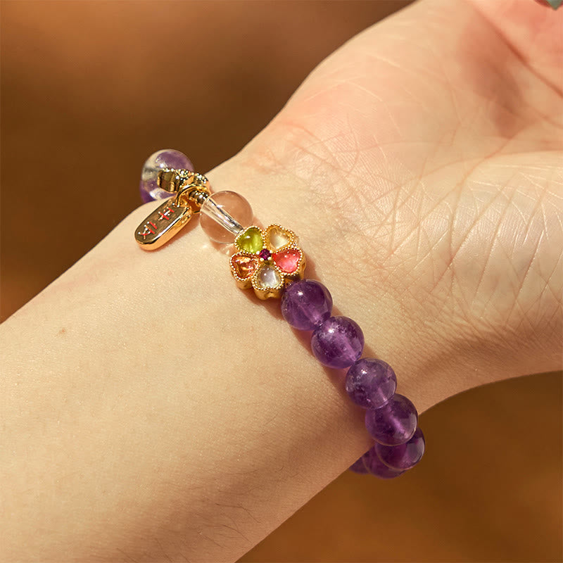 Buddha Stones "All the best for Calm and Wisdom" Amethyst Safe Bracelet Includes Gift Message Card