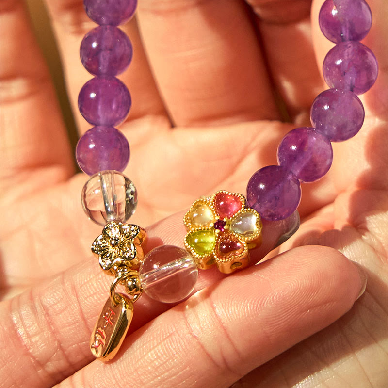 Buddha Stones "All the best for Calm and Wisdom" Amethyst Safe Bracelet Includes Gift Message Card