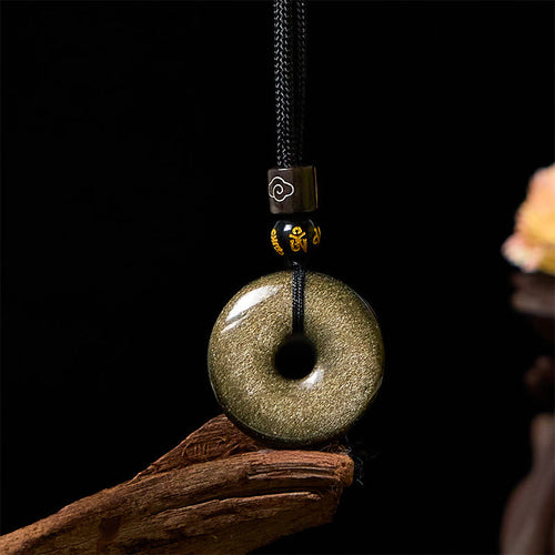 Buddha Stones "All the best for Luck and Confidence" Obsidian Necklace Includes Gift Message Card