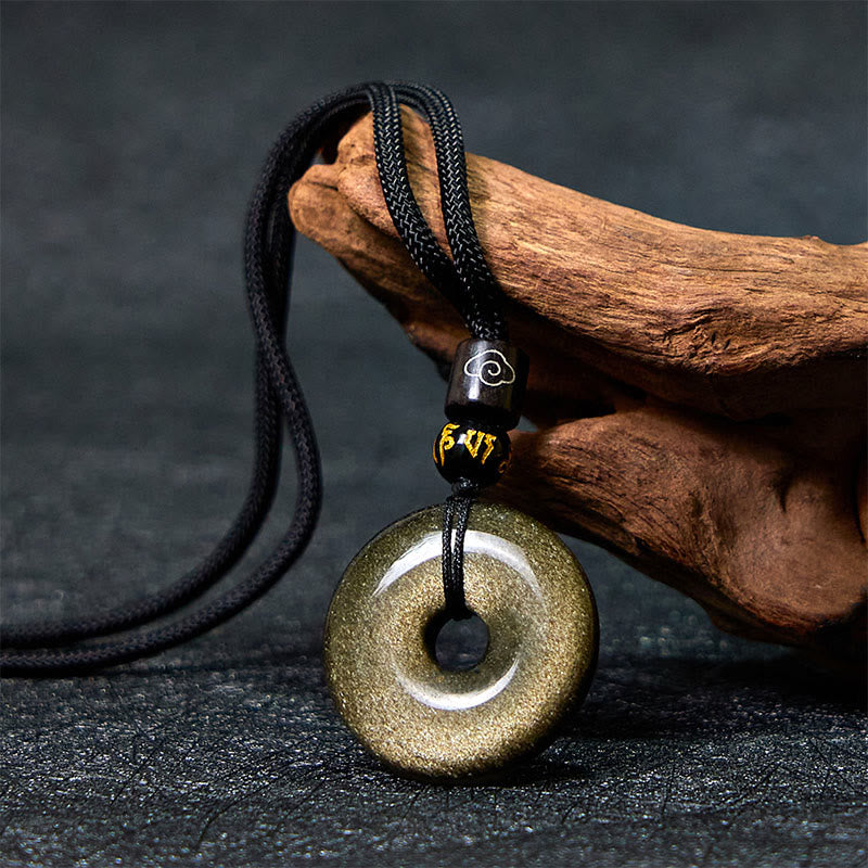 Buddha Stones "All the best for Luck and Confidence" Obsidian Necklace Includes Gift Message Card
