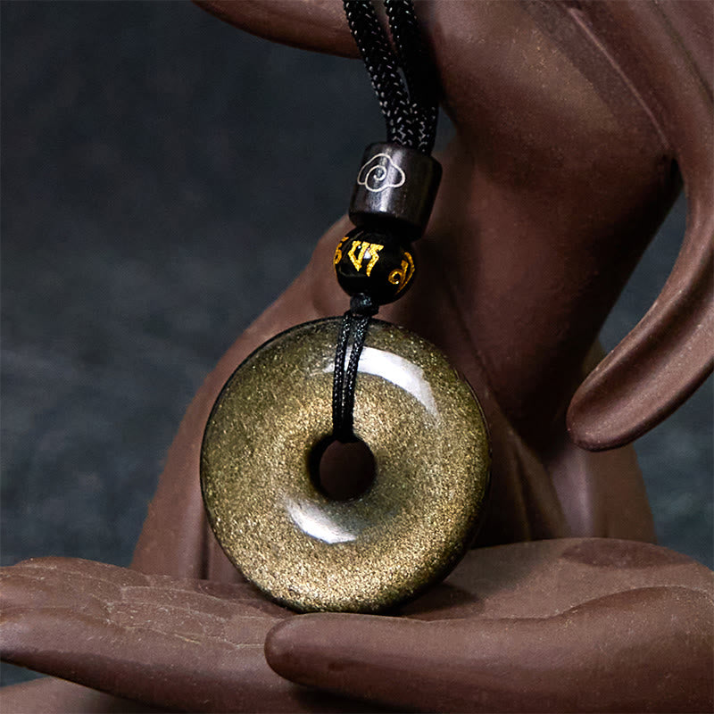 Buddha Stones "All the best for Luck and Confidence" Obsidian Necklace Includes Gift Message Card