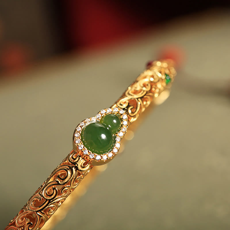 Buddha Stones "Sending Health and Good Fortune" Cyan Jade Copper Bangle Includes Gift Message Card