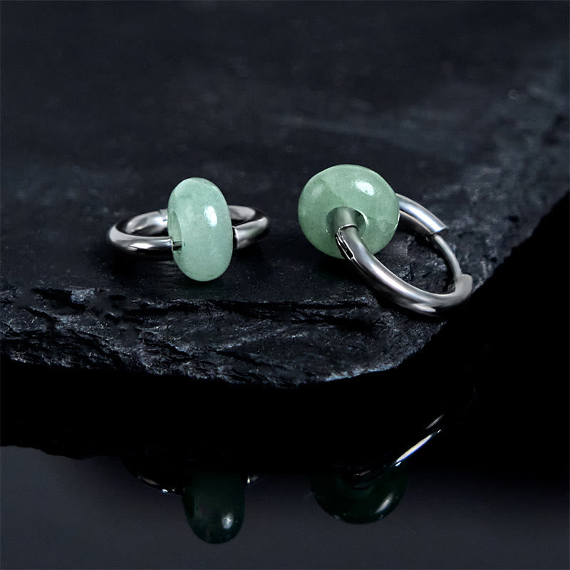 Buddha Stones "Sending Calm and Elegance"Titanium Steel Jade Earrings Includes Gift Message Card
