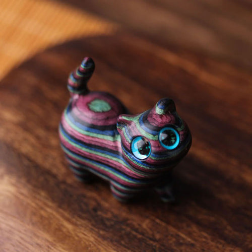 Buddha Stones "Wishing Joy and Playfulness"Colored Sandalwood Cat Decor Includes Gift Message Card