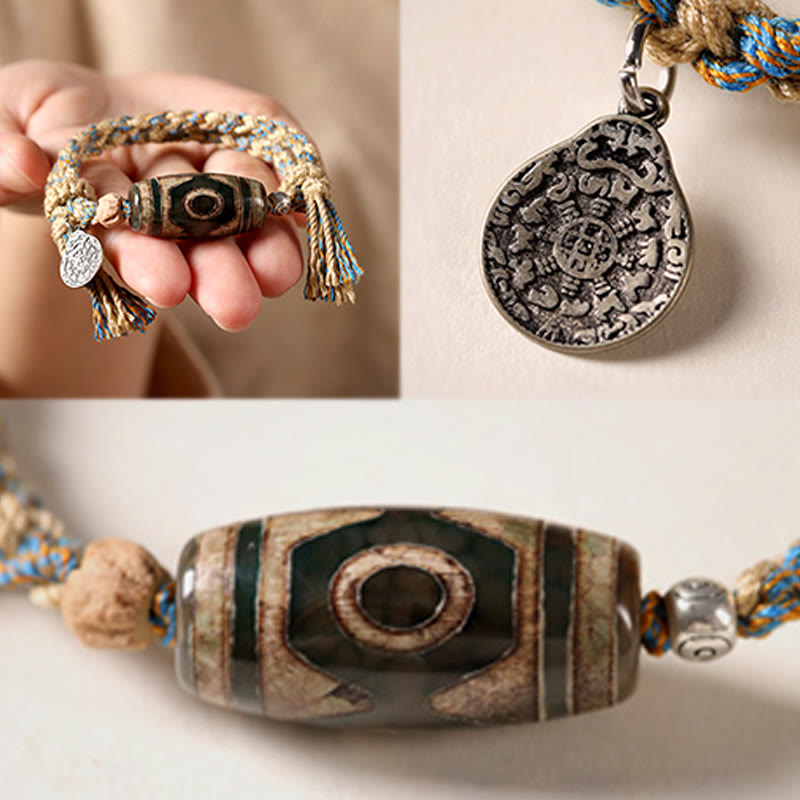 Buddha Stones "May Blessings Protect Your Journey" Dzi Bead Bracelet Includes Gift Message Card