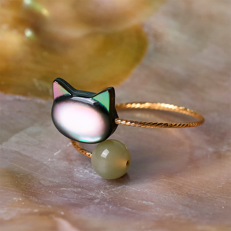 Buddha Stones "Sending Protection and Charm" Tridacna Stone Cat Ring Includes Gift Message Card