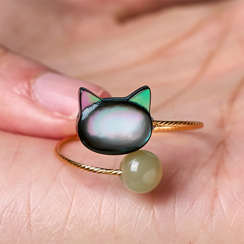 Buddha Stones "Sending Protection and Charm" Tridacna Stone Cat Ring Includes Gift Message Card