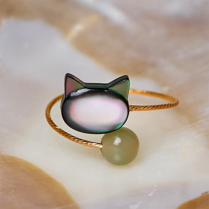 Buddha Stones "Sending Protection and Charm" Tridacna Stone Cat Ring Includes Gift Message Card