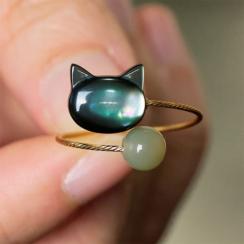 Buddha Stones "Sending Protection and Charm" Tridacna Stone Cat Ring Includes Gift Message Card