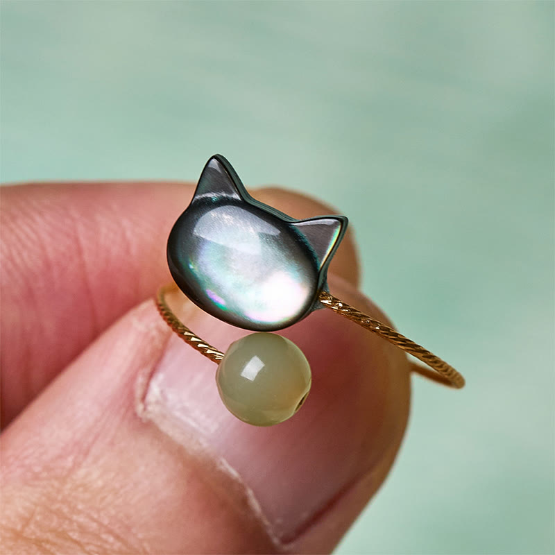 Buddha Stones "Sending Protection and Charm" Tridacna Stone Cat Ring Includes Gift Message Card
