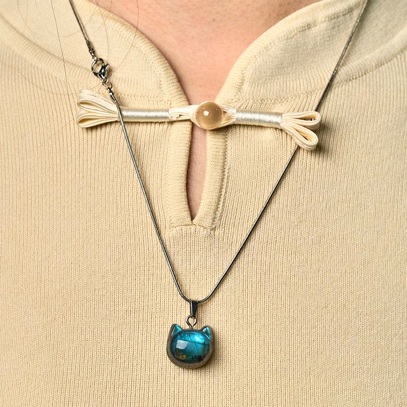 Buddha Stones "Hoping for Insight and Joy" Cat Labradorite Necklace Includes Gift Message Card