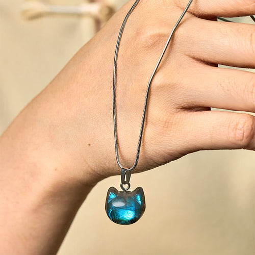 Buddha Stones "Hoping for Insight and Joy" Cat Labradorite Necklace Includes Gift Message Card