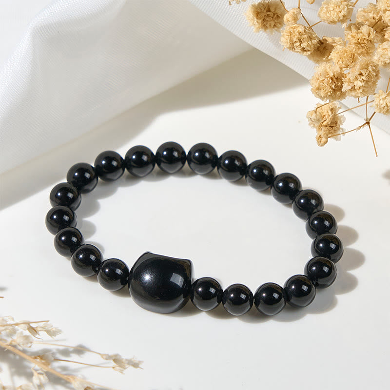 Buddha Stones "Wishing You Strength and Protection" Cat Onyx Bracelet Includes Gift Message Card