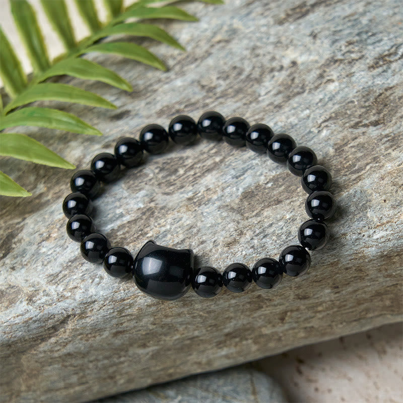 Buddha Stones "Wishing You Strength and Protection" Cat Onyx Bracelet Includes Gift Message Card