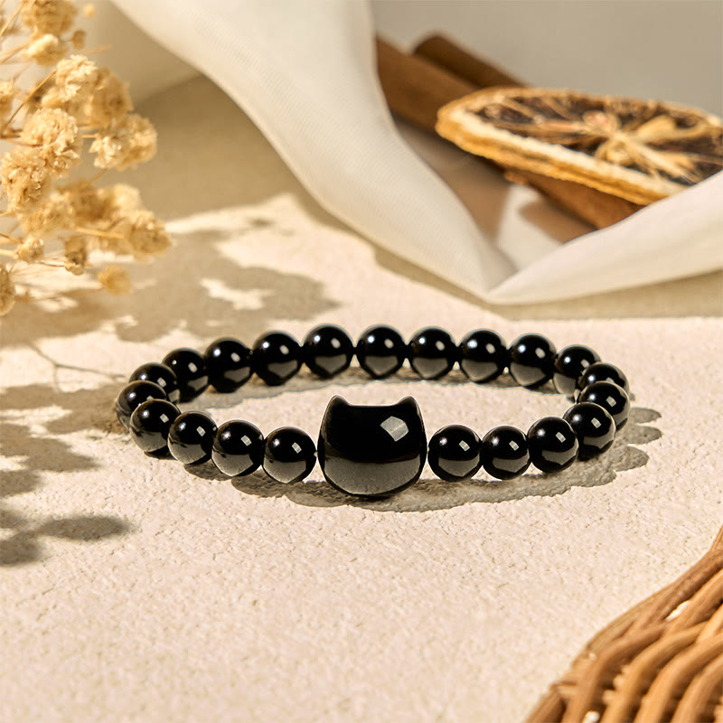 Buddha Stones "Wishing You Strength and Protection" Cat Onyx Bracelet Includes Gift Message Card