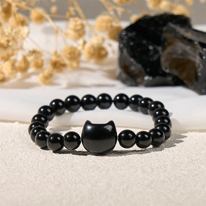 Buddha Stones "Wishing You Strength and Protection" Cat Onyx Bracelet Includes Gift Message Card