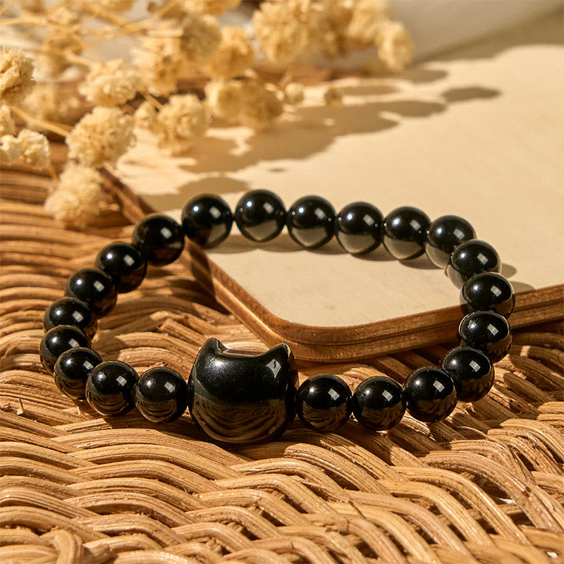 Buddha Stones "Wishing You Strength and Protection" Cat Onyx Bracelet Includes Gift Message Card