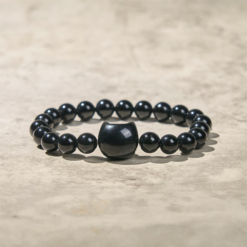 Buddha Stones "Wishing You Strength and Protection" Cat Onyx Bracelet Includes Gift Message Card