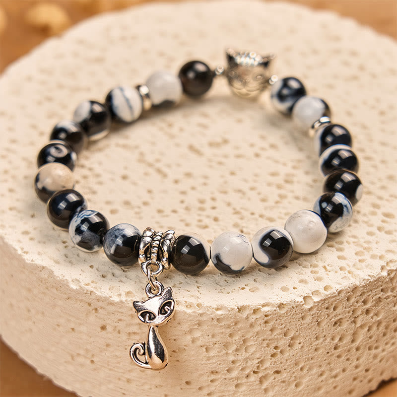 Buddha Stones "Sending Love and Joy to Your Cat" Cat Agate Bracelet Includes Gift Message Card