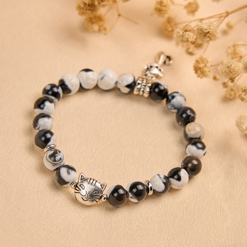 Buddha Stones "Sending Love and Joy to Your Cat" Cat Agate Bracelet Includes Gift Message Card