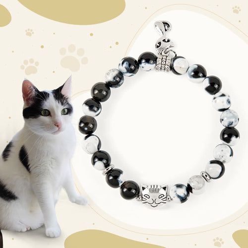 Buddha Stones "Sending Love and Joy to Your Cat" Cat Agate Bracelet Includes Gift Message Card