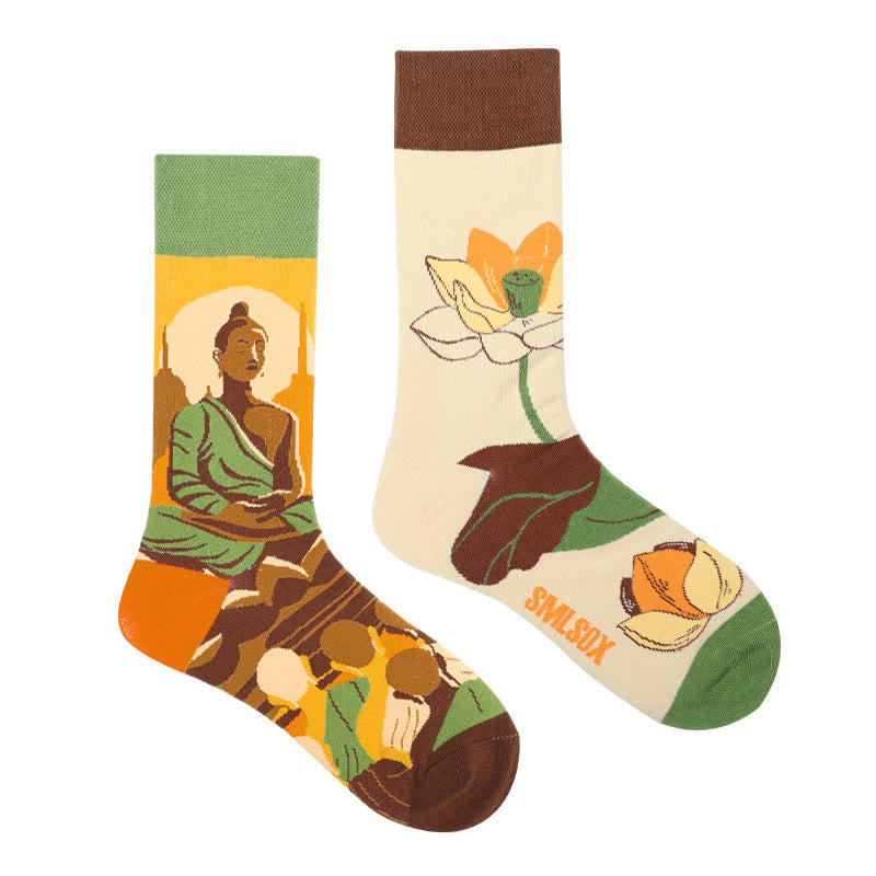 Buddha Stones "Be Here Now" Casual Buddha Lotus Dragonfly Women's Socks Includes Gift Message Card