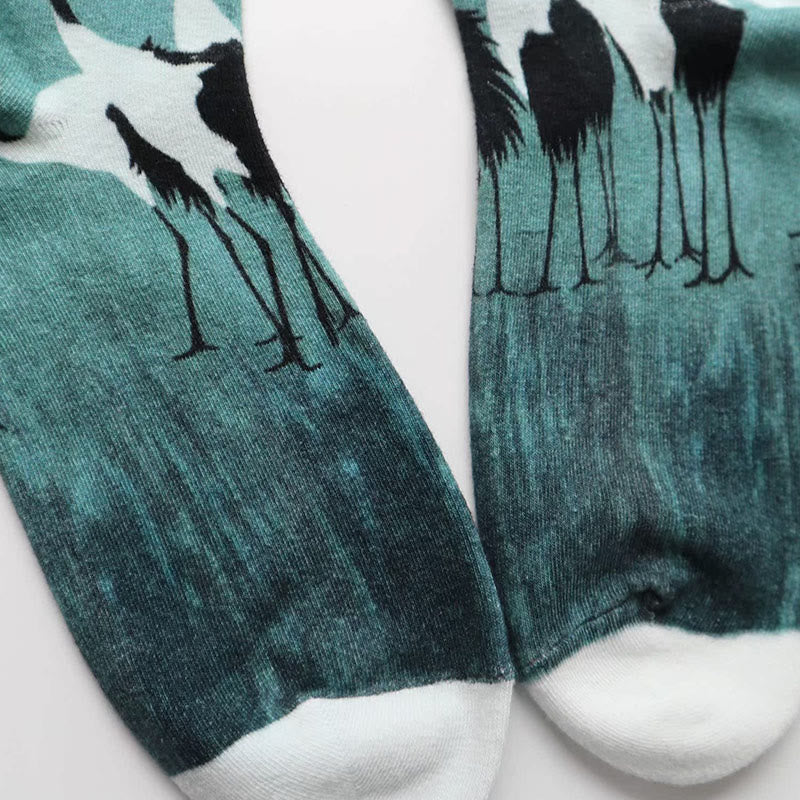 Buddha Stones "Inner Calm" Casual White Crane Micro Crew Women's Socks Includes Gift Message Card