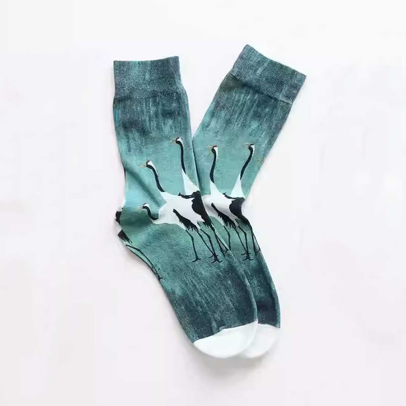 Buddha Stones "Inner Calm" Casual White Crane Micro Crew Women's Socks Includes Gift Message Card