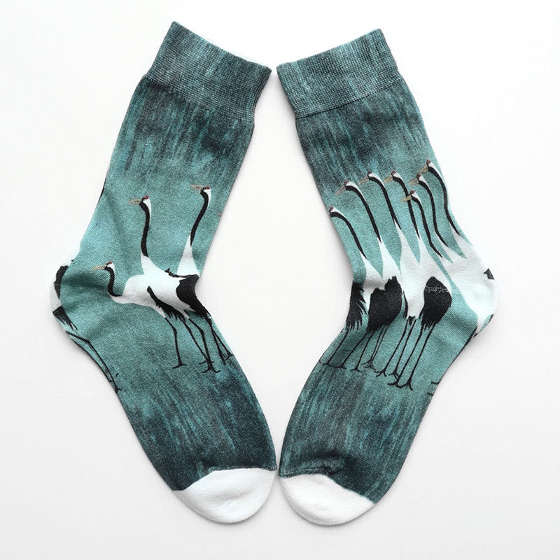 Buddha Stones "Inner Calm" Casual White Crane Micro Crew Women's Socks Includes Gift Message Card