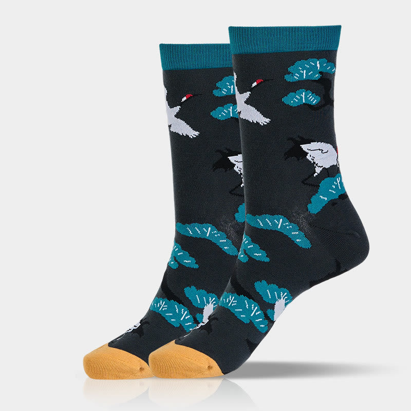 Buddha Stones "Create Yourself" White Crane Pine Tree Women's Socks Includes Gift Message Card