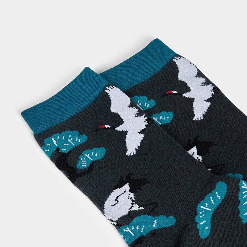 Buddha Stones "Create Yourself" White Crane Pine Tree Women's Socks Includes Gift Message Card