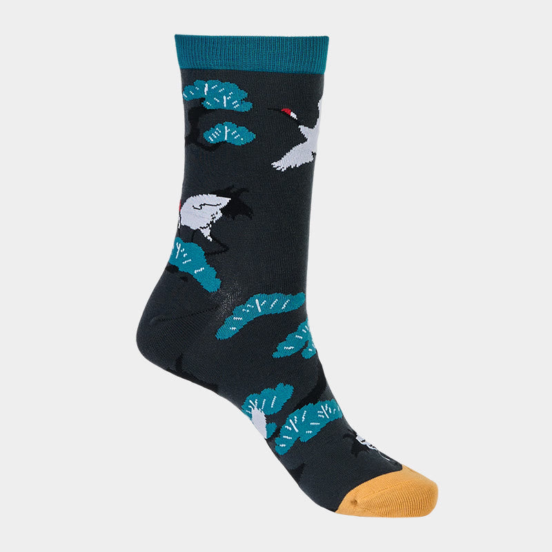 Buddha Stones "Create Yourself" White Crane Pine Tree Women's Socks Includes Gift Message Card