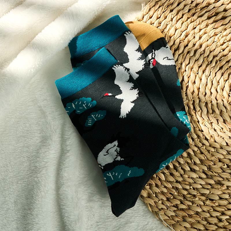 Buddha Stones "Create Yourself" White Crane Pine Tree Women's Socks Includes Gift Message Card
