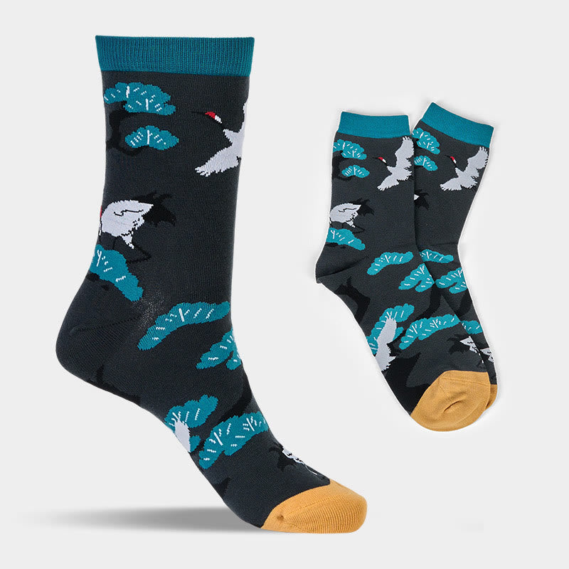 Buddha Stones "Create Yourself" White Crane Pine Tree Women's Socks Includes Gift Message Card