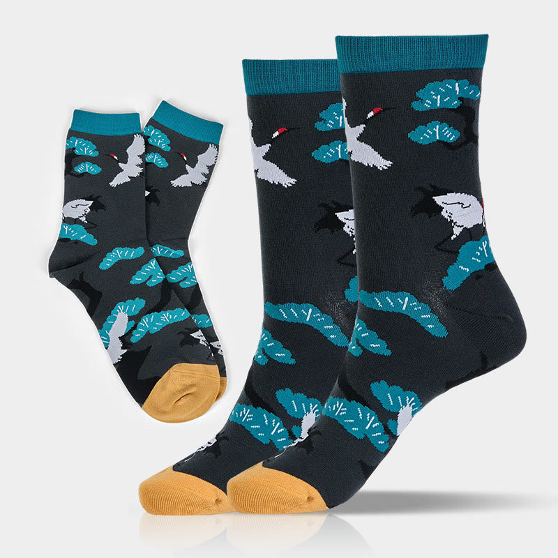 Buddha Stones "Create Yourself" White Crane Pine Tree Women's Socks Includes Gift Message Card