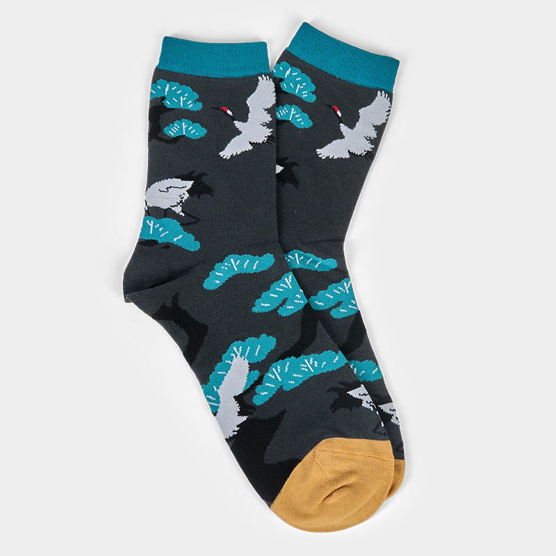 Buddha Stones "Create Yourself" White Crane Pine Tree Women's Socks Includes Gift Message Card