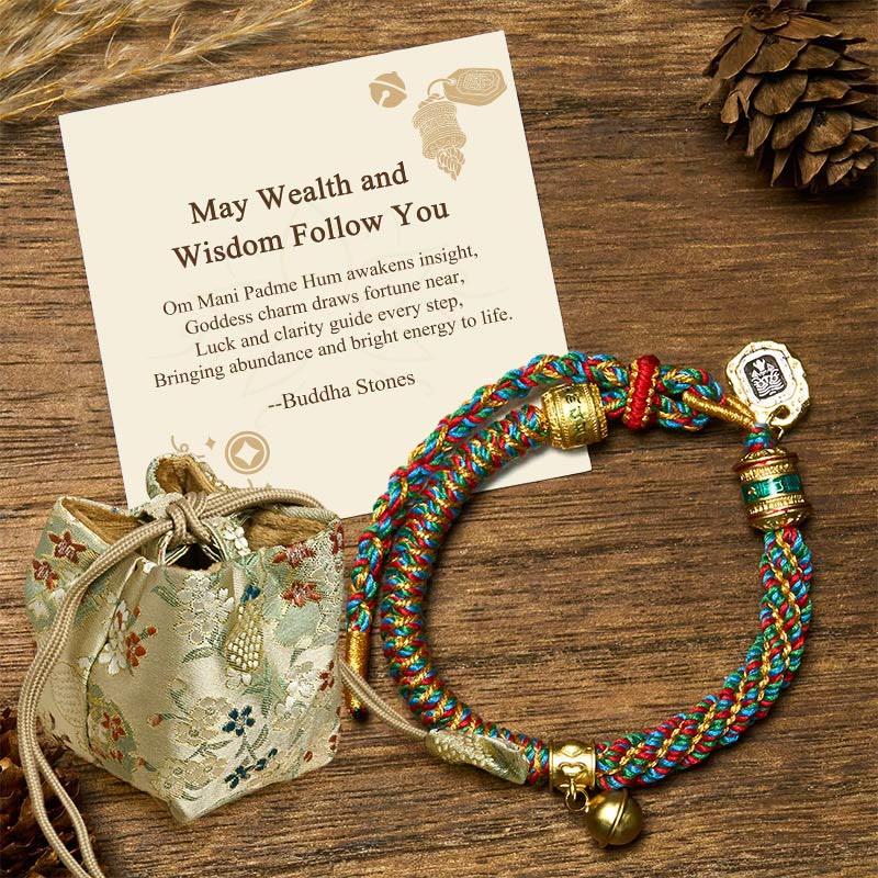 Buddha Stones "May Wealth and Wisdom Follow You" String Bracelet Includes Gift Message Card