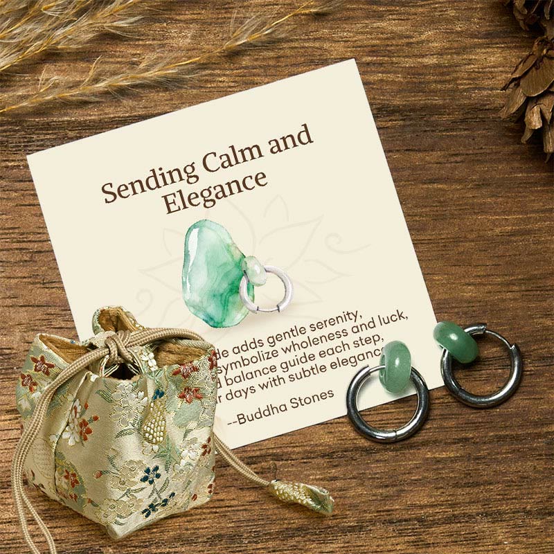 Buddha Stones "Sending Calm and Elegance"Titanium Steel Jade Earrings Includes Gift Message Card