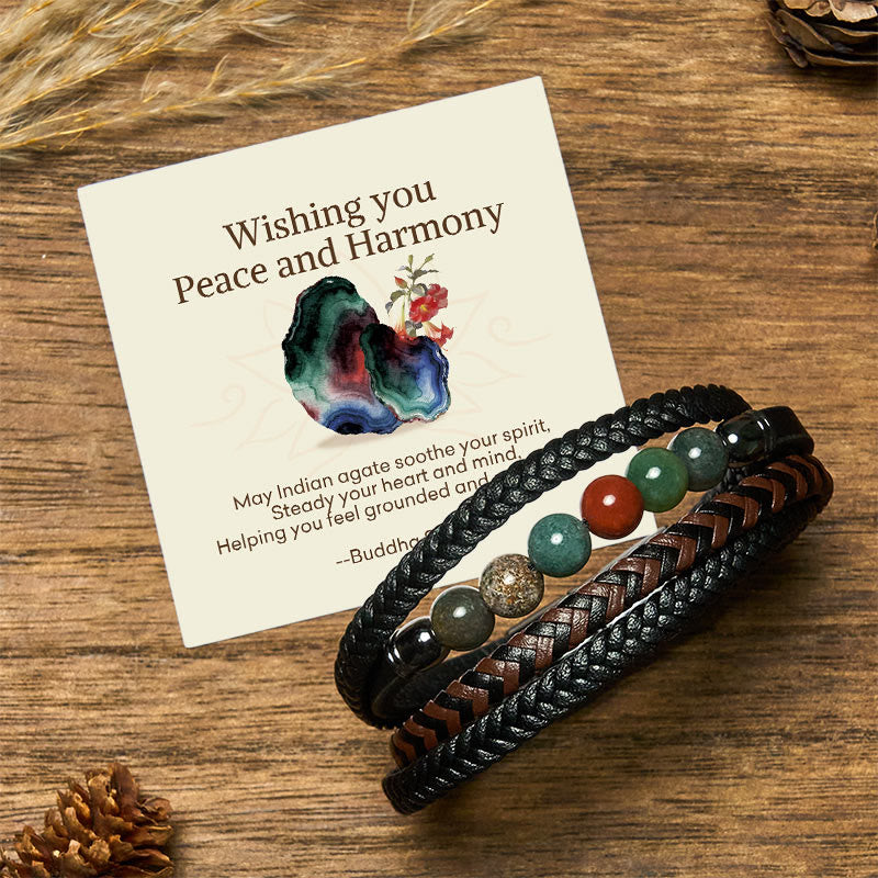 Buddha Stones "Wishing You Peace and Harmony" Indian Agate Bracelet Includes Gift Message Card