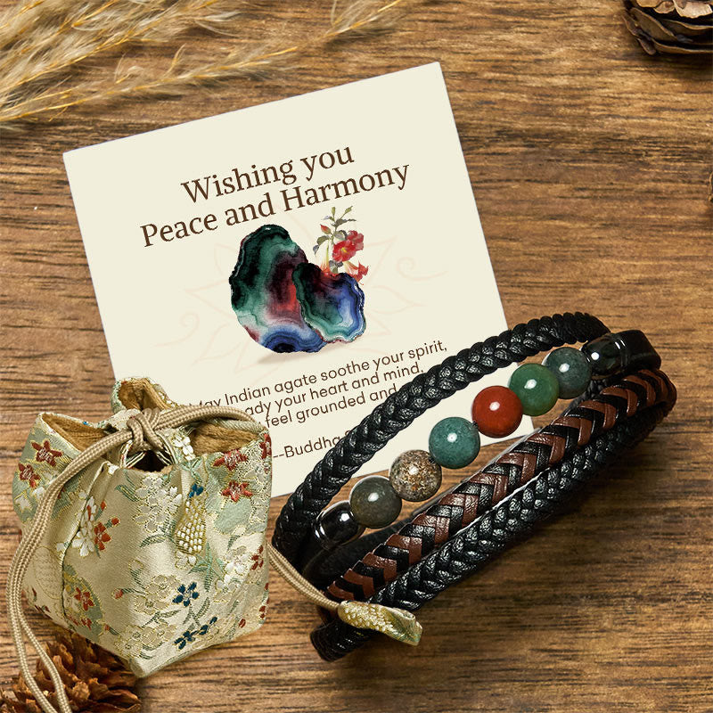 Buddha Stones "Wishing You Peace and Harmony" Indian Agate Bracelet Includes Gift Message Card