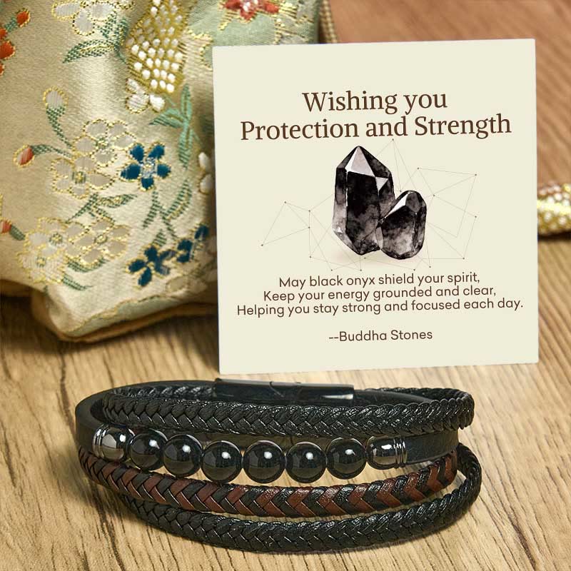 Buddha Stones "Wishing You Protection and Strength" Black Onyx Bracelet Includes Gift Message Card