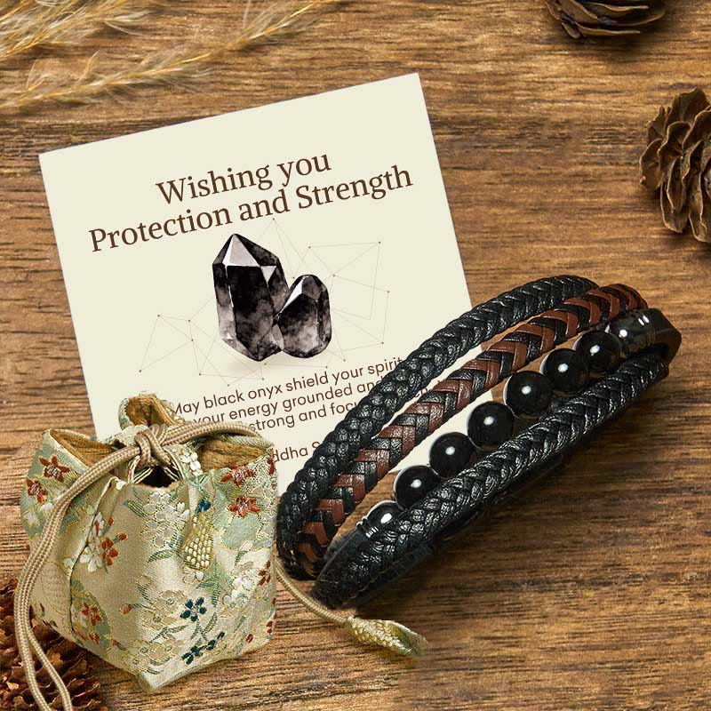 Buddha Stones "Wishing You Protection and Strength" Black Onyx Bracelet Includes Gift Message Card