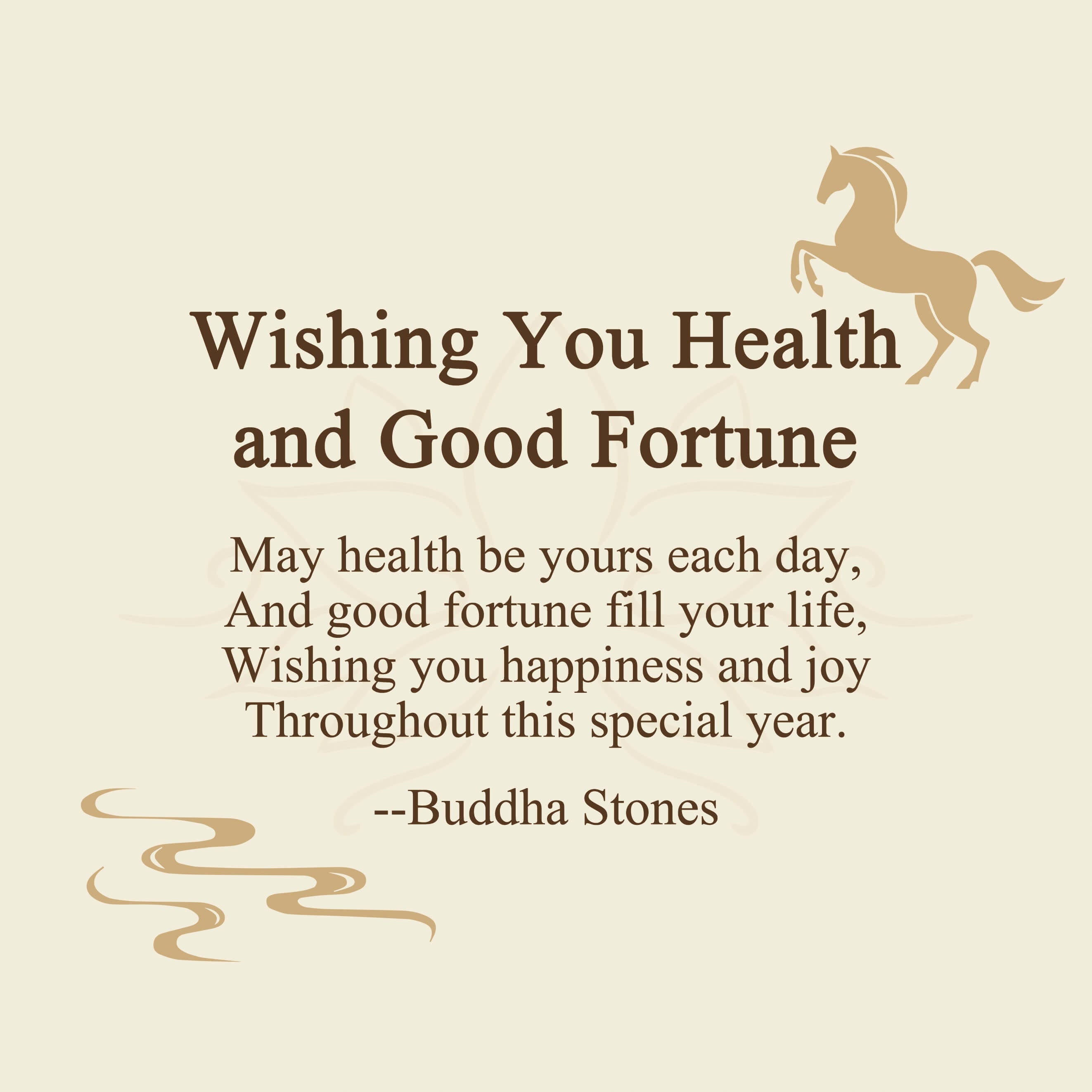 Buddha Stones "Wishing You Health and Good Fortune" Year of the Horse Includes Gift Message Card