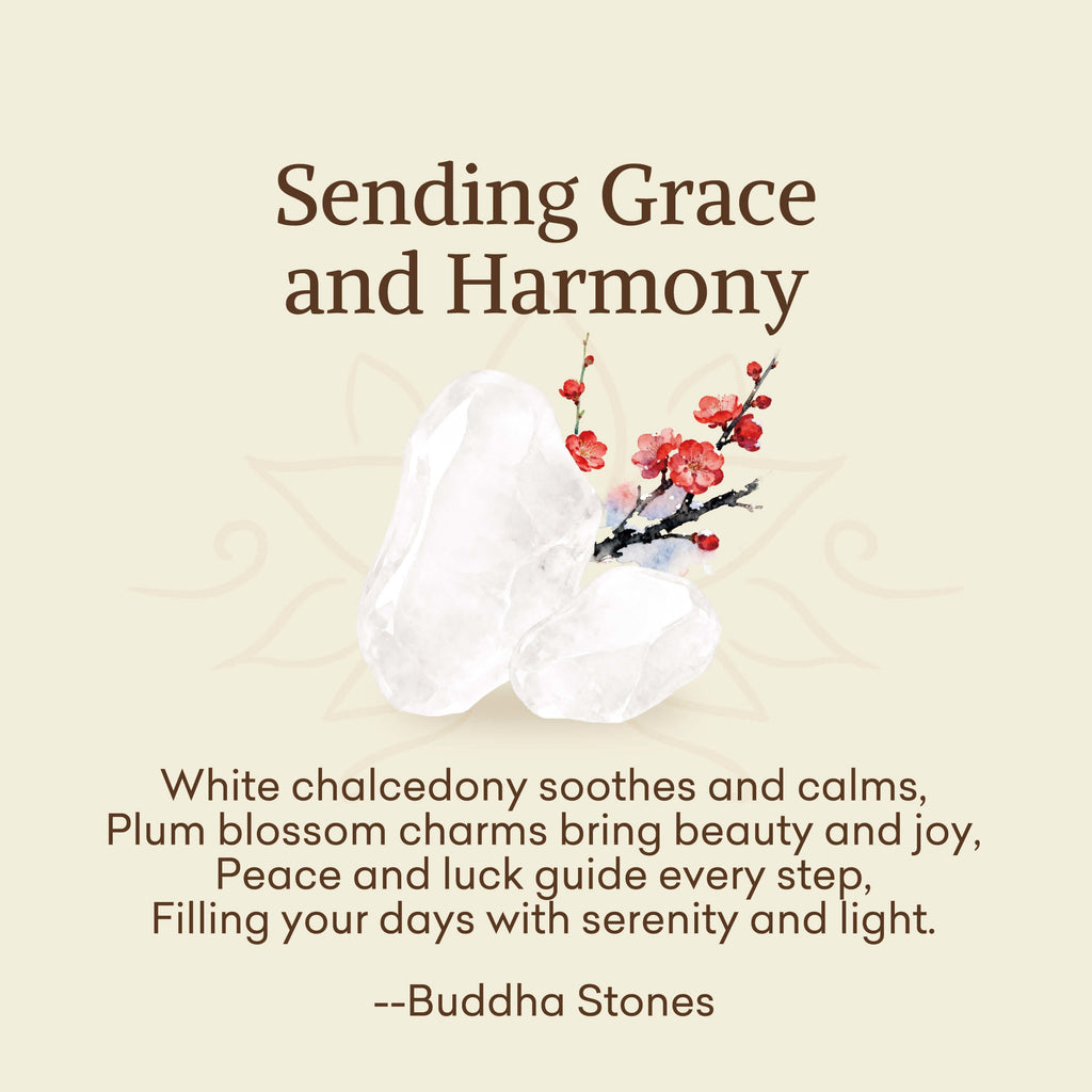 Buddha Stones "Sending Grace and Harmony"Plum Blossom Chalcedony Bracelet Includes Gift Message Card