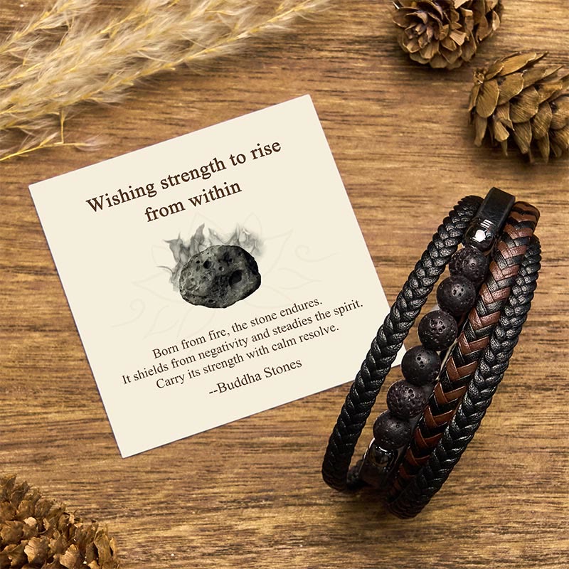 Buddha Stones "Wishing Strength to Rise from Within" Lava Rock Bracelet Includes Gift Message Card