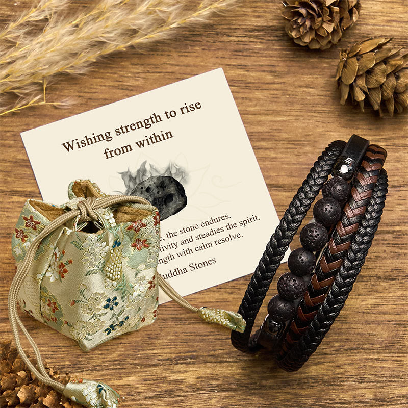Buddha Stones "Wishing Strength to Rise from Within" Lava Rock Bracelet Includes Gift Message Card